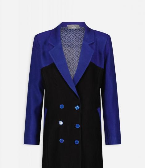 Manteau long en laine et cachemire à double boutonnage bleu