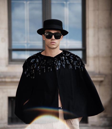 Unisex Wool Cape in Black with Motifs