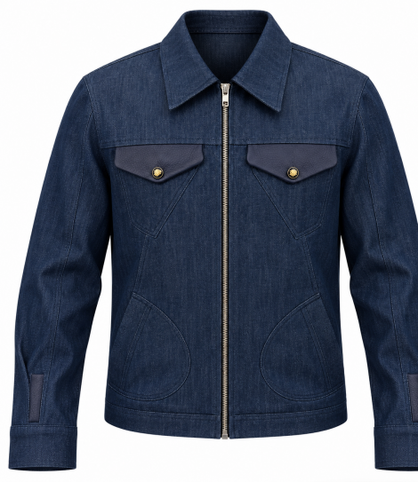 Veste en denim premium et cuir de vache véritable